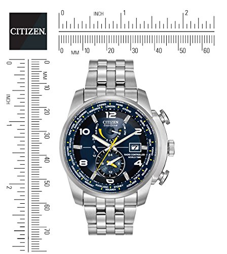Citizen Watch World Time A.T Men's Quartz Watch with Blue Dial Analogue Display and Silver Stainless Steel Bracelet AT9010-52L