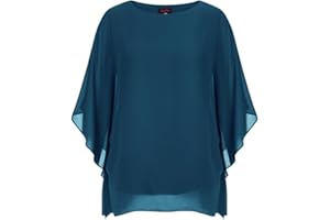 Hanna Nikole Damska bluzka z szyfonu, duże rozmiary, elegancka koszula nietoperz, dwuwarstwowa, luźna, długa koszulka