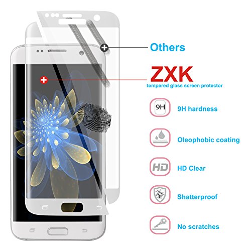 Galaxy S7 Edge Panzerglasfolie, ZXK CO 9H Hartglas Tempered Glass 3D Curved Screen Protector Full Coverage Hartglas Schutzfolie für Samsung Galaxy S7 100% durchsichtiger Panzerglas Screen Protector 3D Touch – Rahmen Weiß - 3