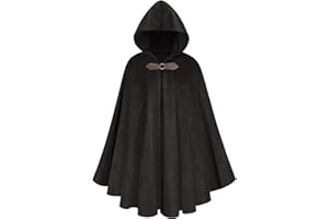 maxToonrain Medieval Costume with Hood Northern Knight Renaissance Hooded Cloak Vintage Gothic Witch Wizard Victorian Halloween Fancy Dress Costume (Black,102cm-Men)