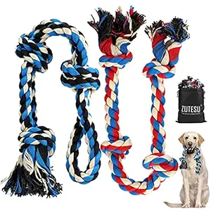 Zutesu Dog Rope Toy for Aggressive Chewers, 2 ft Interactive Chew Toys for Medium to Large Breed Dogs, Almost Indestructible Tug of War Toy for Chewers