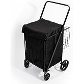 4 Tekerlekli 80 L Katlanabilir Kılıflı Pazar Arabası &ndash; 360&deg; D&ouml;nebilen Metal İskeletli Siyah Alışveriş Arabası
