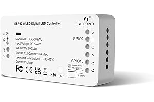 GLEDOPTO Contrôleur WLED pour bande LED adressable numérique WS2811, WS2812B, SK6812, WS 2801 APA 012, APA104 (WLED)