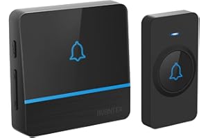 AVANTEK Kit de Timbre inalámbrico a Prueba de Agua Que Funciona a más de 300 m (1000 pies) de Alcance inalámbrico, 56 melodías y 5 Niveles de Volumen, Sonido CD y Flash LED, Negro