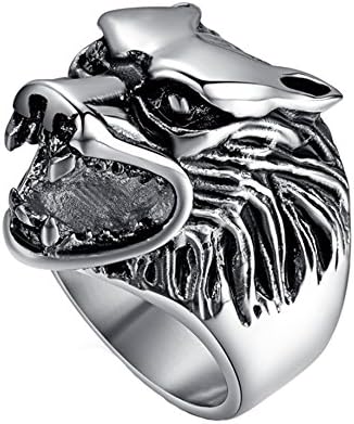 YUUHII ATR Stainless Steel Vintage Rock Wolf Head Rings, Gothic Tribal Punk Ring Polished Silver