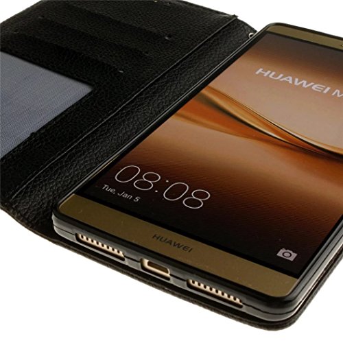 KSHOP Case Cover für Huawei Ascend Mate 7 Hülle Tasche Schutzhülle Schale Bookstyle Handyhülle Premium PU-Leder Schwarz Etui Handy Schutz Brieftasche Magnetverschluss – Metall Touch-Pen Schwarz - 6