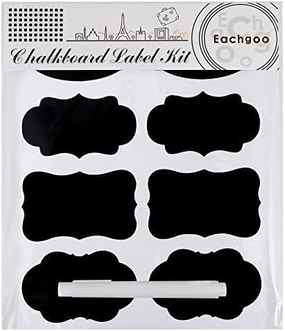 Eachgoo Chalkboard Labels 80pcs, 10 Sheet Premium Blackboard Stickers/Labels Kit Including 1 Liquid Chalk For Jars,Wine, Pantry Storage And More