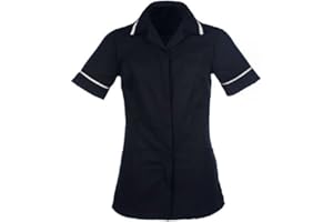 Instex FEMALE NURSES HEALTHCARE TUNIC, DENTAL VET SALON, NAVY WITH WHITE TRIM, POINTED COLLAR INS32NV/W