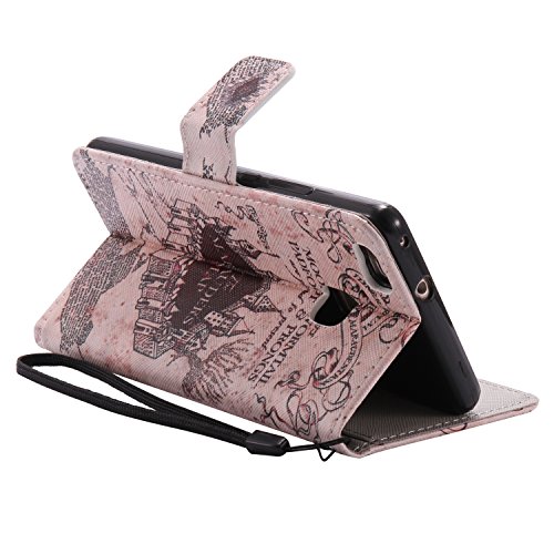 Feeltech HUAWEI P9 Lite Hülle PU-Leder und Brieftasche Bunte Muster Fall mit Magnetverschluss, Hybrid-Kickstand mit Stand-Funktion, schlagen Sie schützende weiche TPU Stoßstangenabdeckung und Kreditkartenhalter für HUAWEI P9 Lite Handgelenk Bügel-Buch-Art-Geldbeutel-Tasche mit 2 In 1 Berühren Sie Stift – Schloss - 4
