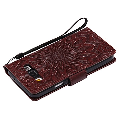 Nancen Tasche Hülle für,Samsung Galaxy A3(2015) Hülle,Samsung Galaxy A3(2015) / SM-A300F (4,5 Zoll) Leder Wallet Tasche Brieftasche Schutzhülle, Nancen Prägung Sonnenblume Muster PU Leder Handytasche im Bookstyle Stand Funktion Kartenfächer Magnet Etui Schale - 6