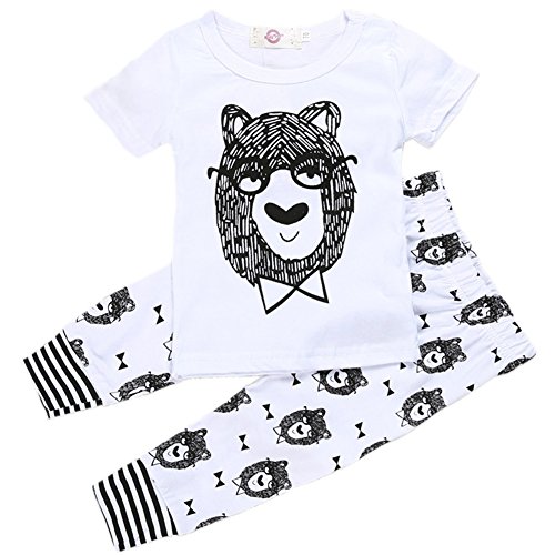Zhuannian Unisex Baby Toddler Bowtie Bear T-Shirt and Trousers Set