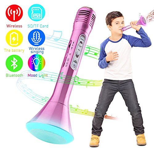 Micrófono Inalámbrico Portátil Bluetooth Altavoz Incorporado para Karaoke Batería de Compatible con PC/iPad/ i