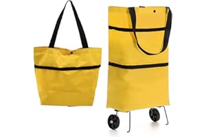 INHEMING Wózek na narzędzia, składana torba na zakupy z 2 kółkami, wielofunkcyjna, torba na zakupy, podróżna - żółta