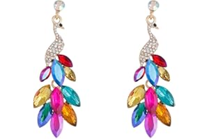 fdsmall Women’s Tassel Earrings Peacock Dangle Earrings Austrian Crystal Boho Waterfall Beaded Fringe Drop Earring