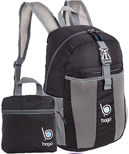 Bago Foldable Black Rucksack for Women and Men. Lightweight Packable Backpack , Great Unisex for Girls & Boys , For Travel School & Sports 25l Black