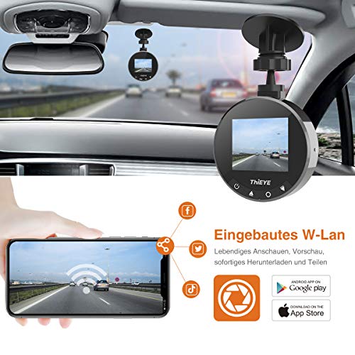 THIEYE WiFi Dashcam 1080P Full HD AutoKamera Video Recorde mit 32G SD Kart für Fahrzeuge mit 170 ° WDR Bewegungserkennung, Parkmonitor, Loop-Aufnahme, Nachtsicht und G-Sensor Safeel Zero+ - 2