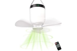 HOYECHI Camping Accessories Fan with Light - Portable Rechargeable Tent Fan with 8000mAh Battery, Remote Control & Hanging Hook - Cool Camping Gear for Tents, Outdoor, RV & Car Essentials