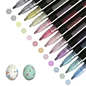 DYOMNIZY Double Line Outline Pens, Whaline 12 Colors Self-Outline Metallic Markers Glitter Writing Drawing Pens Stationery for Gift Card Writing,Scrap Booking,DIY Art Crafts