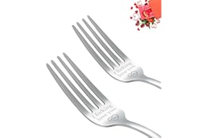 Table Fork Funny Engraved Forks,Funnydin 2 Pieces Stainless Steel Engraved Fork Set, Dishwasher Safe, Dinner Fork, Table Forks, Cake Forks, Dessert Forks