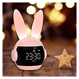 Vicloon Kids Alarm Clock, Night Light Kids Lamp Cute Rabbit Wake Up Kids Alarm Clock Bedside Lamp Snooze Function, Nightlight for Babies Baby Girl Newborn Kawaii Bedroom Decor Cute Room Decor (Pink)