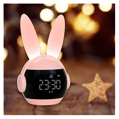 Vicloon Kids Alarm Clock, Night Light Kids Lamp Cute Rabbit Wake Up Kids Alarm Clock Bedside Lamp Snooze Function, Nightlight for Babies Baby Girl Newborn Kawaii Bedroom Decor Cute Room Decor (Pink)