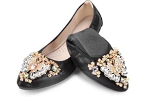 Padcod Womens Fold up Pumps Roll up Shoes Ladies Foldable Ballet Flats with Rhinestone, Portable Ladies Slip On Loafers