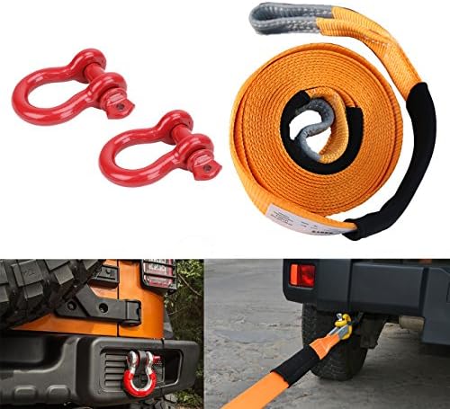 Wrangler JK 4.75 Ton D-Ring Bow Shackles with 8 Ton Nylon Recovery Strap Snatch Strap