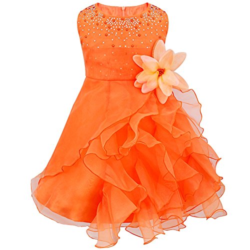 YIZYIF Baby Toddlers Girls Sleeveless Tutu Layered Flower Dress Birthday Party Baptism Dress Orange 3-6 Months