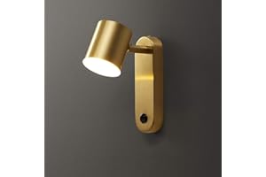 LANMOU Vintage Brass Wall Lamp with Switch, 360° Rotate Wall Spotlights LED 7W 3000K-6000K Indoor Adjustable Bedside Reading Wall Light for Living Room Bedroom Bathroom,B