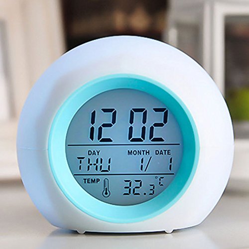 Preisvergleich Produktbild Lanlan Farbwechselnde LED-Uhr mit Thermometer batteriebetrieben Digital Display Wecker Kalender