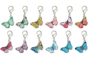 PLIGREAT 12 Pcs Pequeñas Mariposas Marcador de Puntada Coloridas Mariposa Charms Aleación Removible Pinza de Langosta Cierre Marcador de Puntada para Tejer Coser Hermoso DIY Colgantes