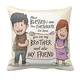 YaYa Cafe™ Birthday Gifts for Brother Blessed Brother Printed Cushion Cover 16 x 16 inches Rakhi