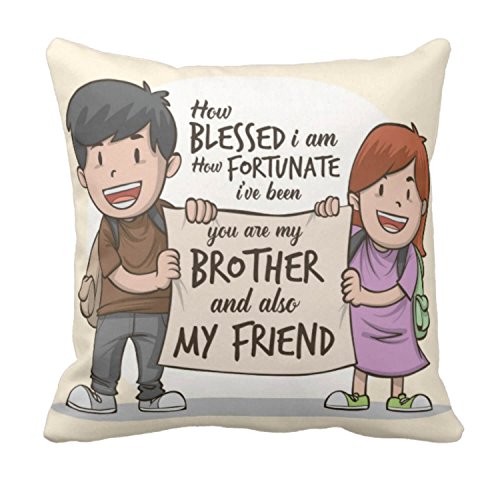 YaYa Cafe™ Birthday Gifts for Brother Blessed Brother Printed Cushion Cover 16 x 16 inches Rakhi