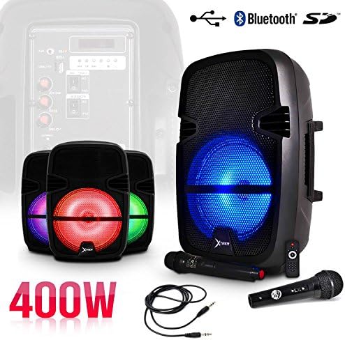 Portable Speaker (8 "400 W LED – BT/USB/SD, 2 VHF Wireless Microphones (Wired) + Remote Control + PC Cable