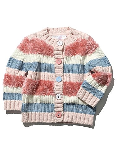 M&Co Baby Girls Long Sleeve Striped Pattern Fluffy Round Neck Chenille Knit Cardigan Oatmeal 12/18 Mnth