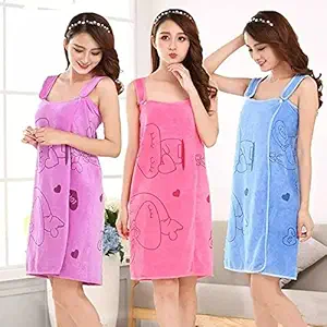 SR FUSION Women/Girls s Elegant Cotton Microfiber Magic Bath Robe Towel Dress Wrap (Free Size , Random Color)