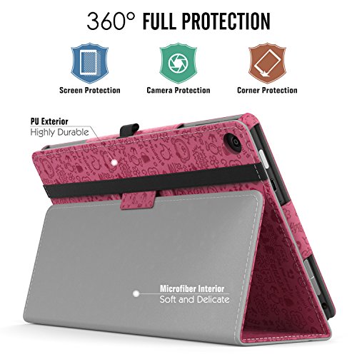 MoKo Hülle für Fire HD 2016 8 Zoll – Kunstleder Ständer Schutzhülle Smart Cover mit Auto Schlaf / Wach Funktion und Stift-Schleife für Fire HD Tablet (Vorherige 6. Generation – 2016), Cutie Charm Magenta - 3