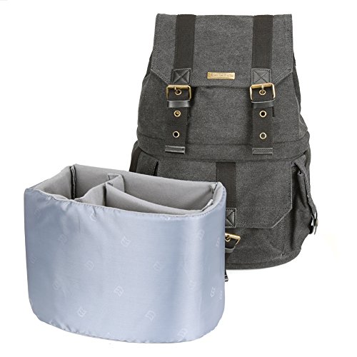 Evecase Verwandelbarer Schul- DSL-Kamera- Objektiv- Rucksack aus Leinen mit Regenschutz       schwarz  F  r Canon  Nikon  Sony  Fujifilm  Panasonic  P