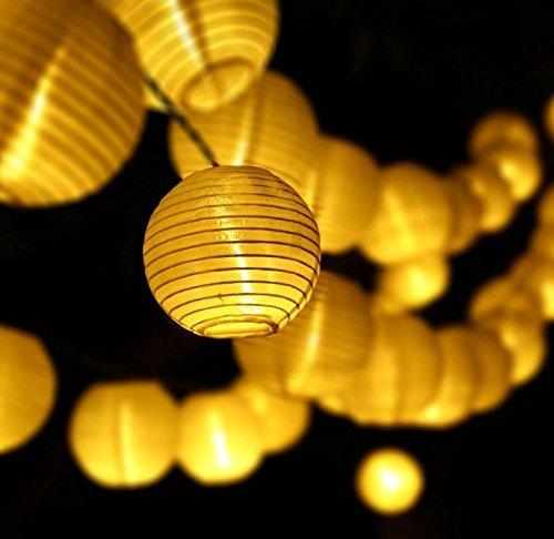 Solar Lichterkette 30 LEDs 6 Meter Solarbetrieben Lampions Laterne Lichterkette Wasserfest Weihnachten Dekoration für Garten, Terrasse, Penthouse Haus, Outdoor, Party, Hochzeit, Hof, Feiern - Warmweiß Lunlight [Energieklasse A+++]