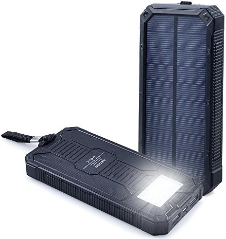 Solar Charger 15000mAh Waterproof Portable External Battery USB Charger Built in LED light for iPad iPhone Android Cellphones (Black)