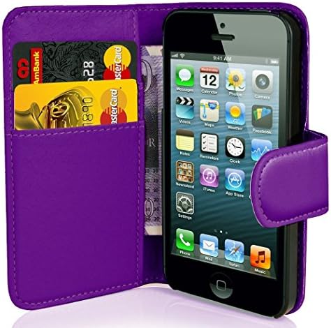 Black Leather Flip Wallet Slim Case Cover Pouch With Card Holder For Apple iPhone 4 4S 4G and Screen Protector With Polishing Cloth And Stylus Pen by Traderia (Purple)