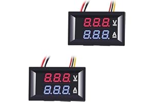 Greluma 2 Piezas Voltímetro amperímetro digital de 0,28 pulgadas,DC 100V,10A,medidor de corriente y voltaje,panel de pantalla LED dual azul y rojo de 3 bits