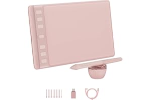 HUION Inspiroy 2 S Tableta Gráfica, 6 Teclas de Presión y Scroller, Nuevo Bolígrafo Digital PW110, Tableta de Dibujo Portátil de 6,3 x 3,9 Pulgadas para Dibujar, Estudiar y Trabajar Desde Casa, Rosa