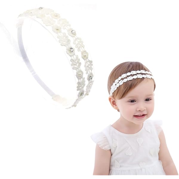 Lot De 2 Bandeaux à Fleurs Pour Bébé 6 Mois-3 Ans - Mousseline De Soie, Couleur Beige, Pour Baptême Ou Photo