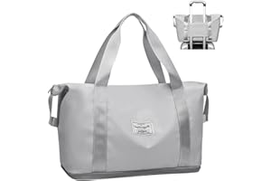 lmytdo Weekend Bag for Women - Overnight & Carry-On Expandable Holdall for Vacation, Sports, Shopping (36L Grey)