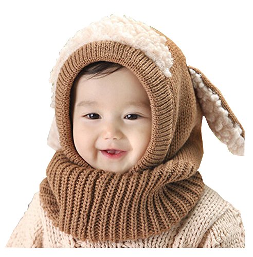 Unique Winter Baby Hat/Cap Useful Warm Cute Woolen Baby Hat with Scarf Brown