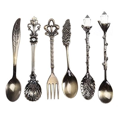 BESTOMZ Fourchette Cuillère Set Vintage Cuillère à Café Fourchette de Dessert 6pcs (Bronze)