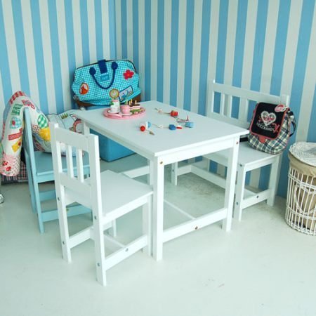 robust Table, Children's table LA MER, Solid wood, white, 78x55cm