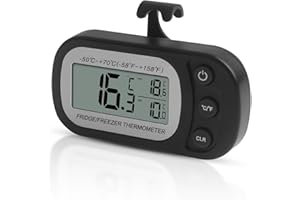 Houdian Termómetro digital para frigorífico, termómetro, función de grabación máxima/mínima, termómetro impermeable para frigorífico/congelador (negro)