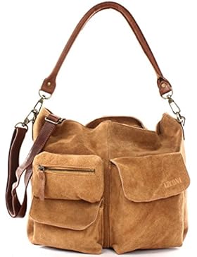 LECONI Schultertasche Ledertasche für Damen echtes Leder Natur großer Shopper Lederhandtasche für DIN A4 Damentasche...